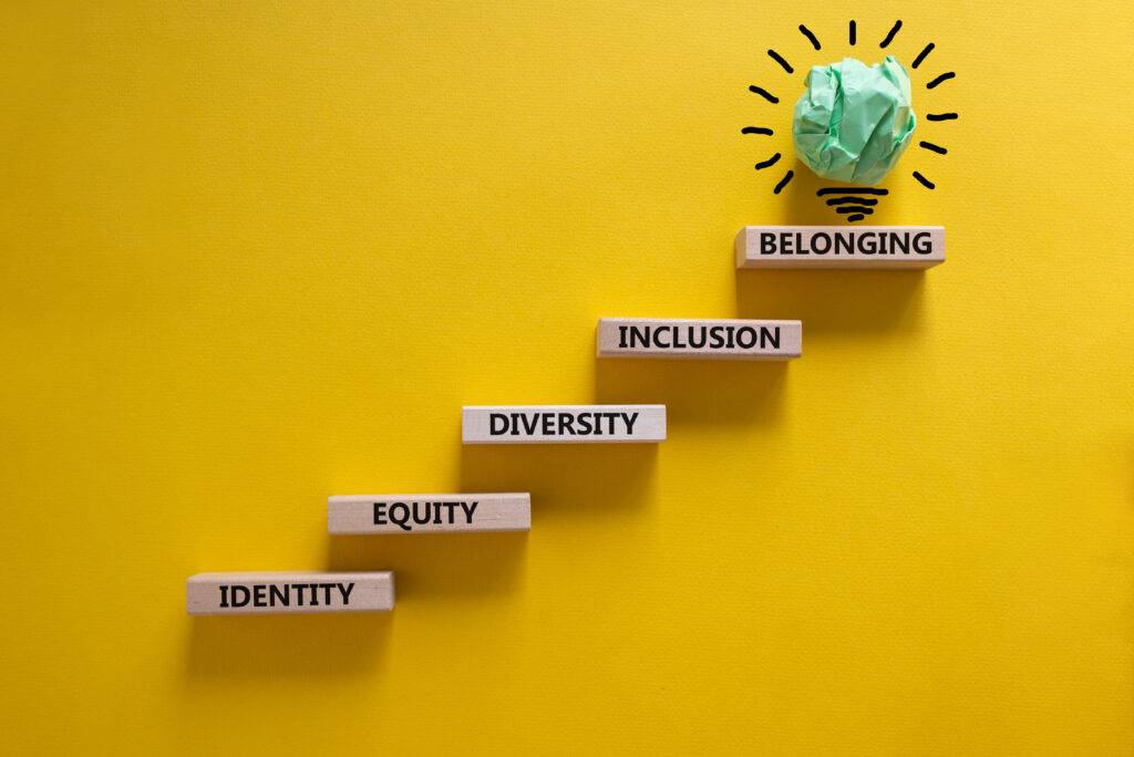 Equity,,Idenyity,,Diversity,,Inclusion,,Belonging,Symbol.,Wooden,Blocks,With,Words