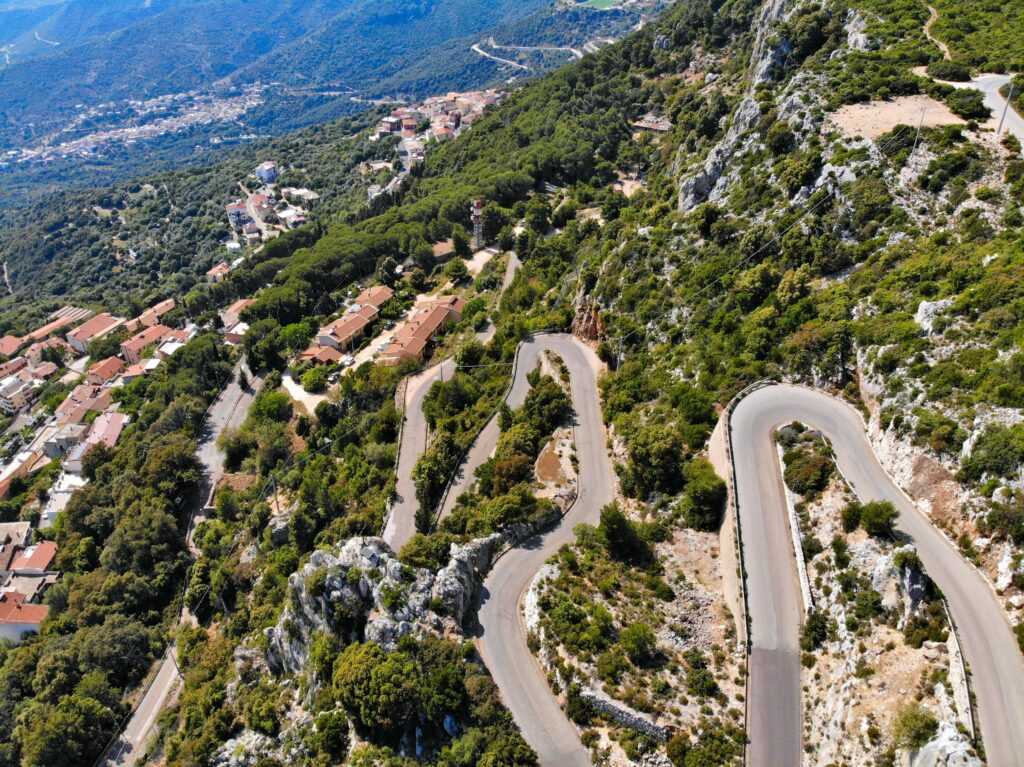 Sardinia,Baunei,Winding,Road.,Drone,Point,Of,View,In